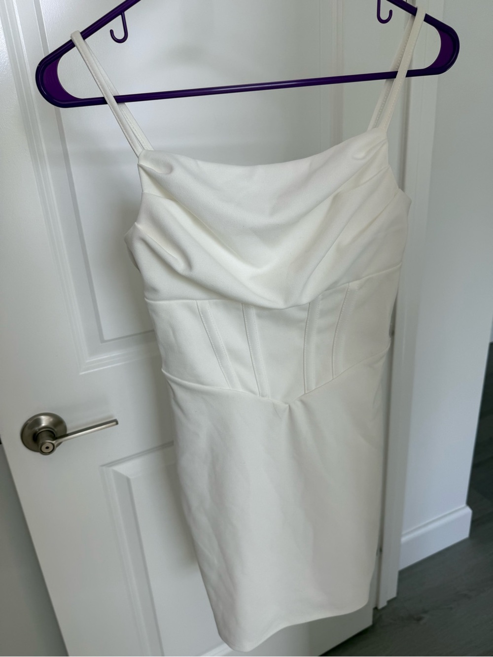 SHEIN White Strapless Cowl Sheath Dress
